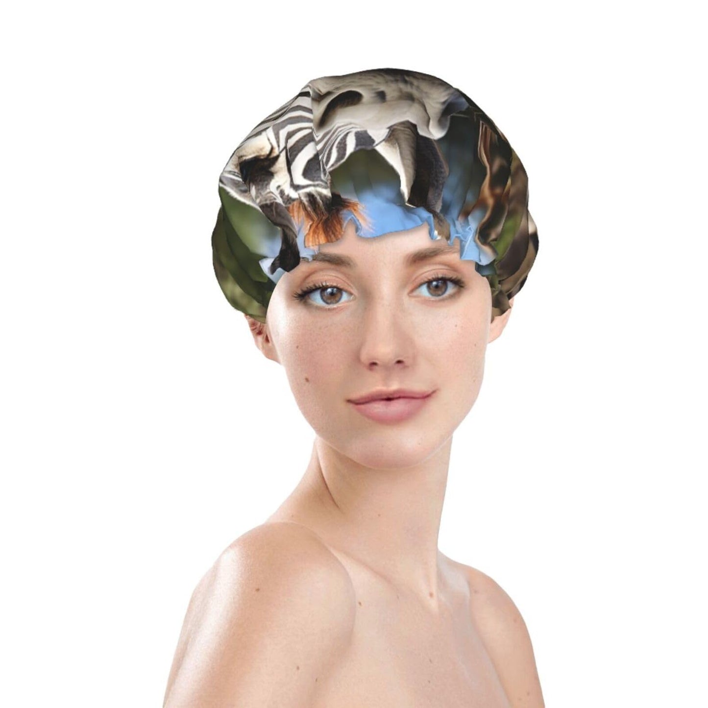 Funny Zebra Shower Cap For Women Reusable Double Layers Bathing Bath Cap Hair Caps Waterproof Elastic Band Ladies Spa Salon Shower Hat Hair Caps Beauty and Personal Care GDSHJKLW