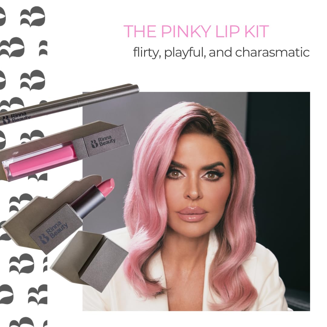 Rinna Beauty Icon Lip Kit - Pinky - All-in-one Lip Kit Includes Lipstick, Lip Gloss, and Lip Liner - CANDY PINK look - Vegan, Long-lasting, Anti-aging Beauty & Personal Care Rinna Beauty