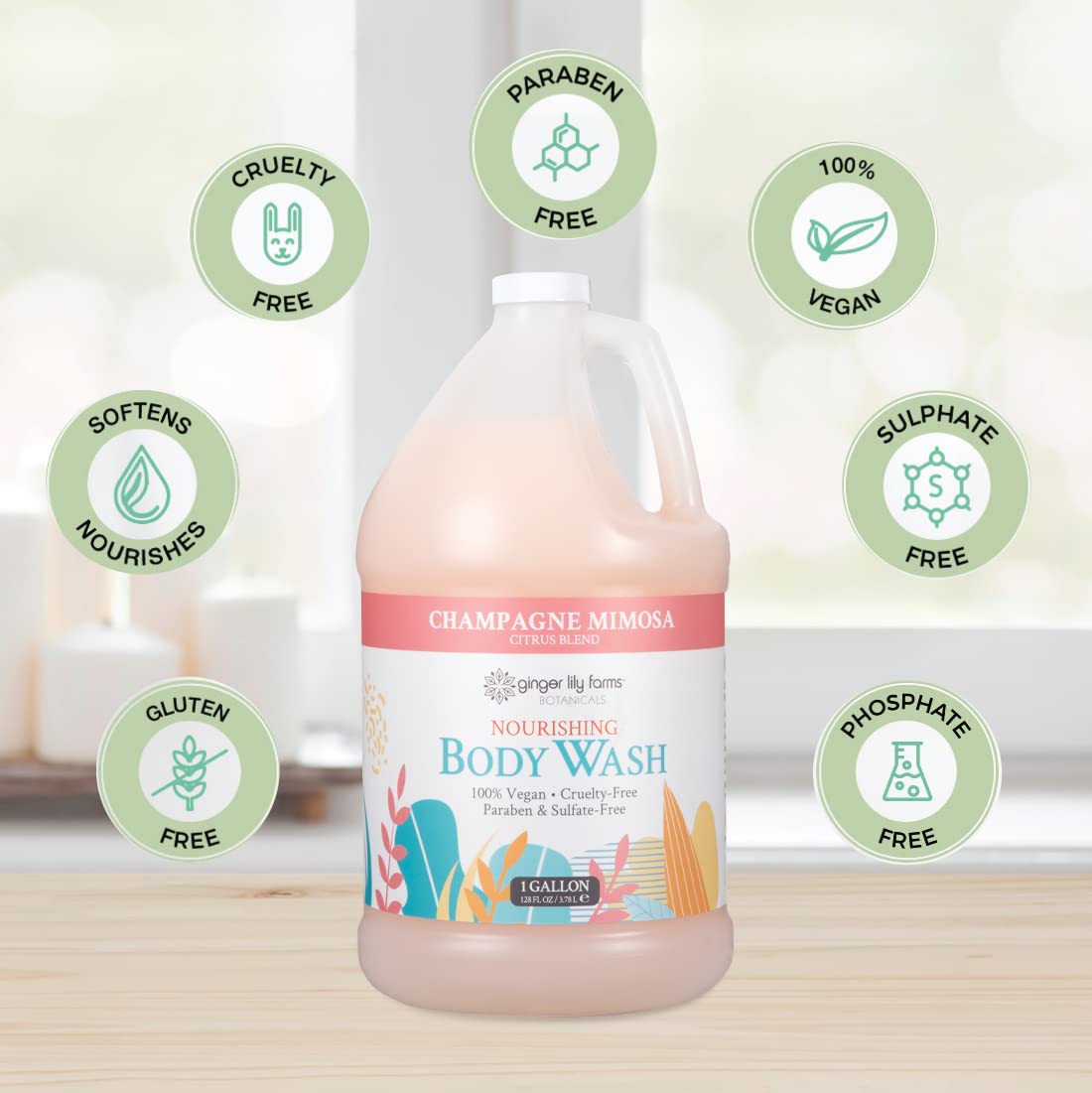 Ginger Lily Farms Botanicals Nourishing Body Wash, Champagne Mimosa, 100% Vegan & Cruelty-Free, Citrus Blend Scent, 1 Gallon (128 fl oz) Refill Beauty & Personal Care Ginger Lily Farms