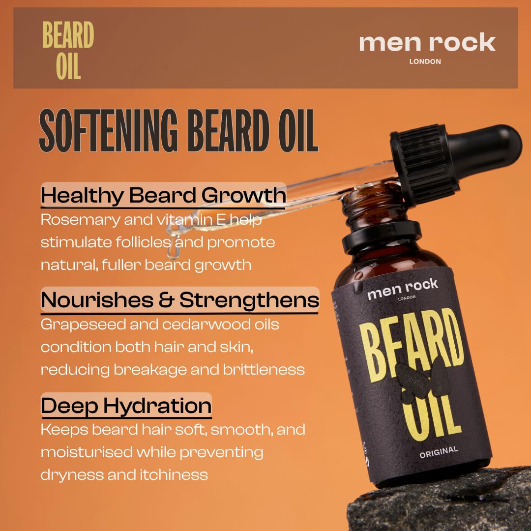 Men Rock Beardy Beloved Soothing Essential Beard Kit - Oak Moss - Beard Oil, Balm and Wash - Mens Face Care - Skincare Products for Men - 3 Pc Beauty and Personal Care Men Rock