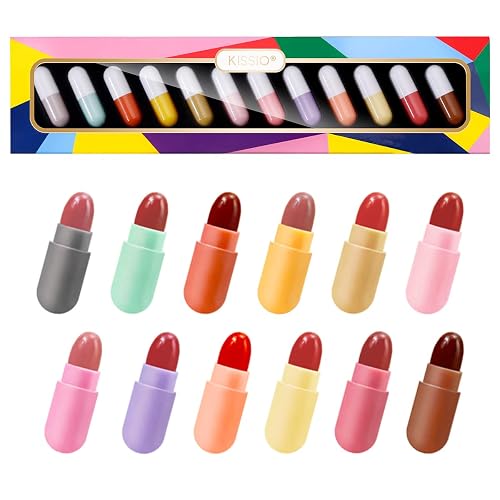 KISSIO Lipstick Set 12 Colors,Mini Matte Lipstick,Pill Lipstick Set,Waterproof Long Lasting Mini Capsules Lipstick,Travel Friendly,Cruelty Free,2.33 Beauty & Personal Care KISSIO