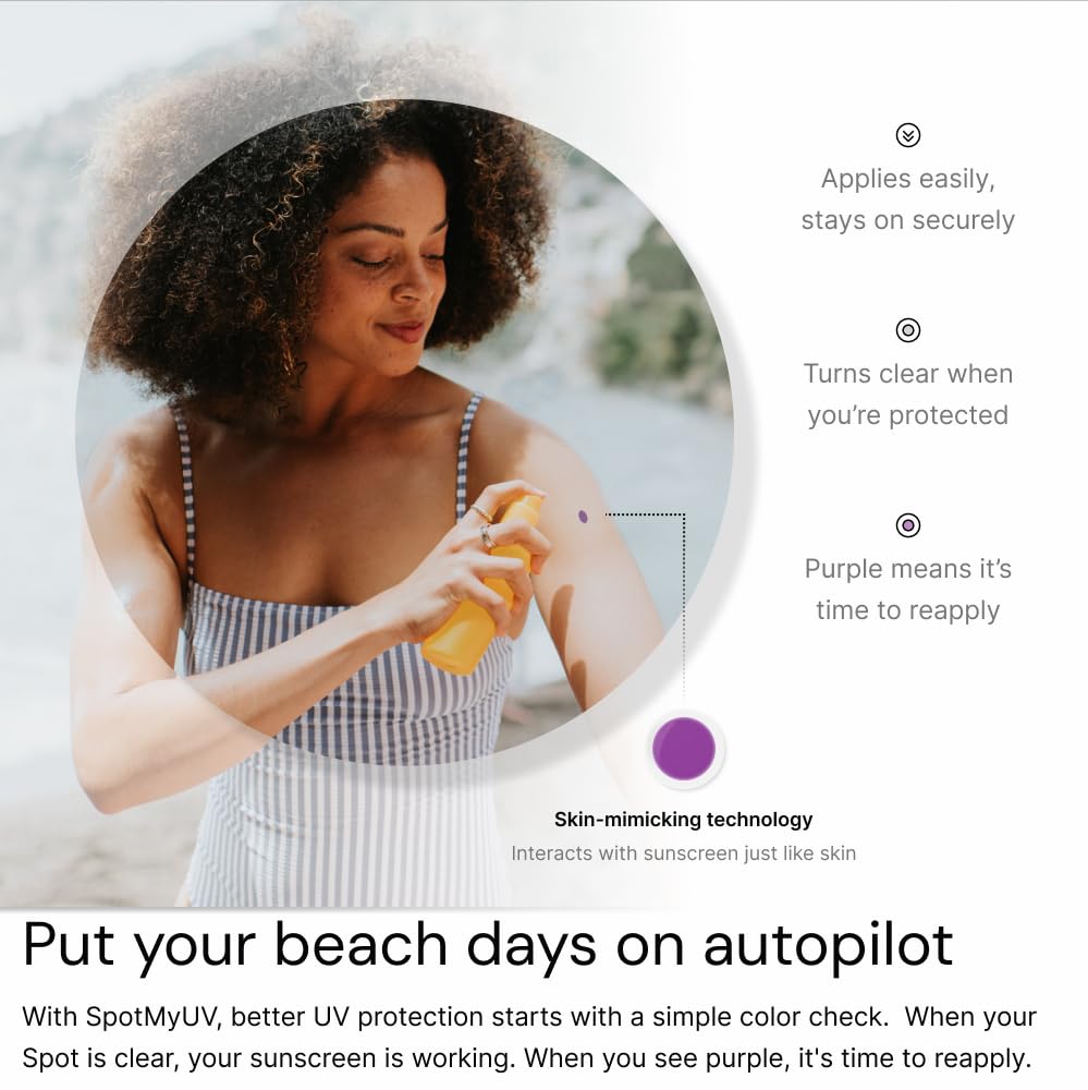 SpotMyUV UV Detection Stickers for Sunscreen with Patented Dermatrue SPF Sensing Technology, Know When to Reapply Sunscreen to Help Prevent Sunburn Beauty & Personal Care SPOTMYUV