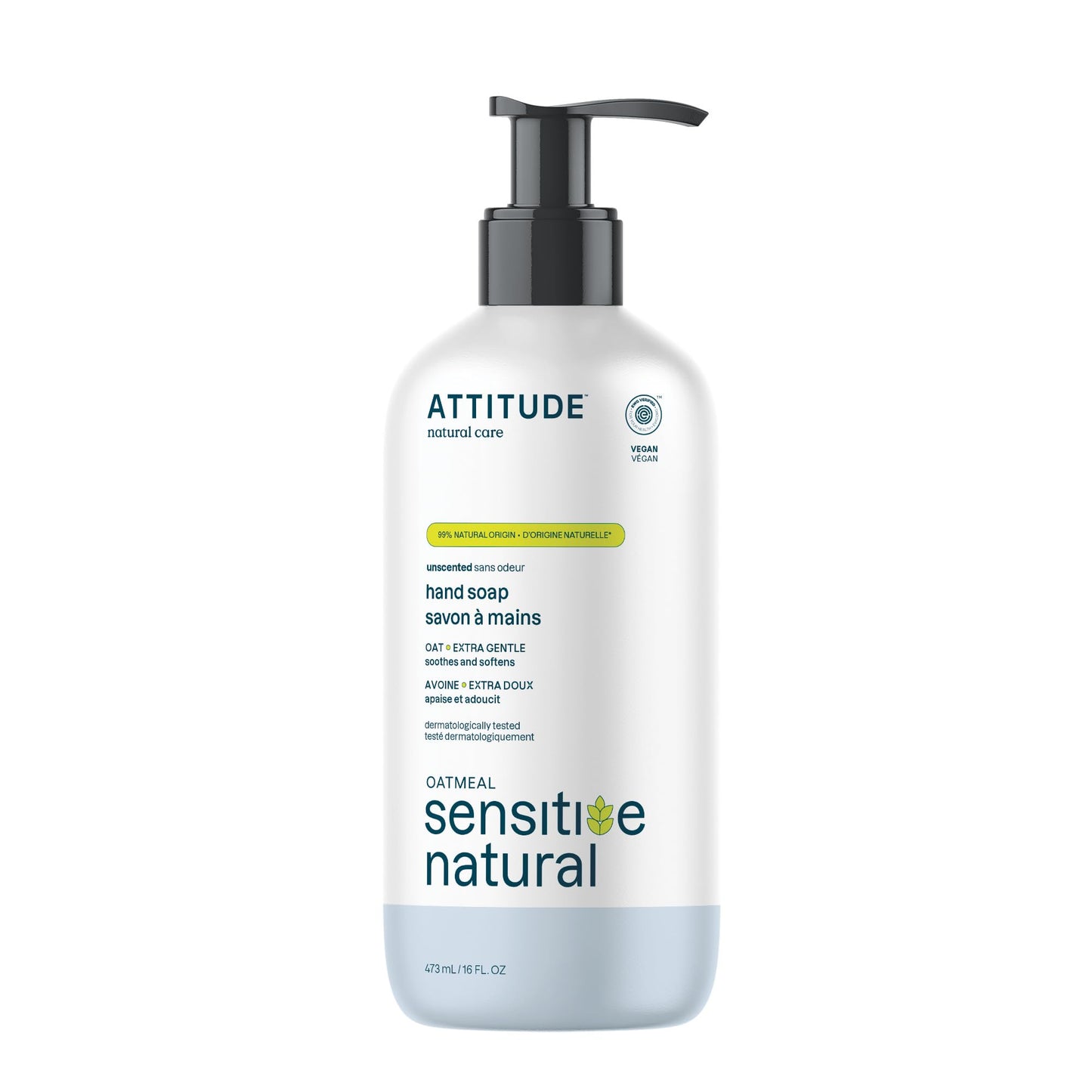 ATTITUDE Hand Soap for Sensitive Skin Enriched with Oat, EWG Verified, Dermatologically Tested, Vegan, Extra Gentle, Unscented, 16 Fl Oz Beauty & Personal Care ATTITUDE