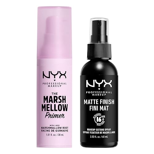 NYX PROFESSIONAL MAKEUP Marshmellow Smoothing Primer + Makeup Setting Spray, Matte Finish, Long-Lasting Face Mist for up to 16HR Wear (Pack of 2) Beauty & Personal Care NYX PROFESSIONAL MAKEUP