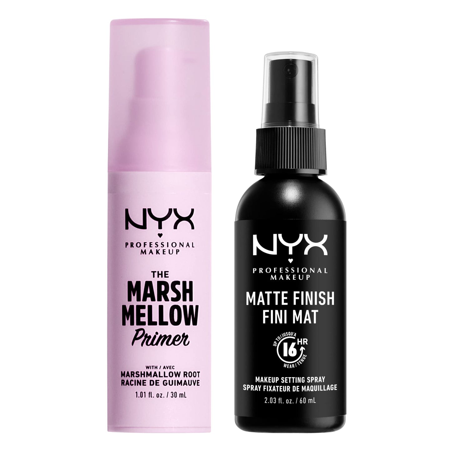 NYX PROFESSIONAL MAKEUP Marshmellow Smoothing Primer + Makeup Setting Spray, Matte Finish, Long-Lasting Face Mist for up to 16HR Wear (Pack of 2) Beauty & Personal Care NYX PROFESSIONAL MAKEUP