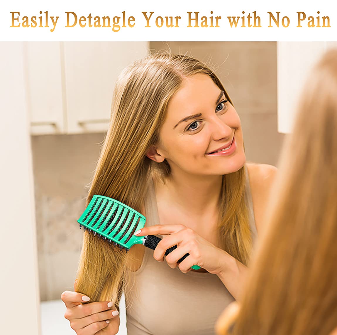KTKUDY Detangling Brush Boar Bristles Hairbrush Make Hair Shiny & Healthier Curved and Vented Detangler Brush for Women Men Kids Wet & Dry Hair (Light Beauty & Personal Care KTKUDY