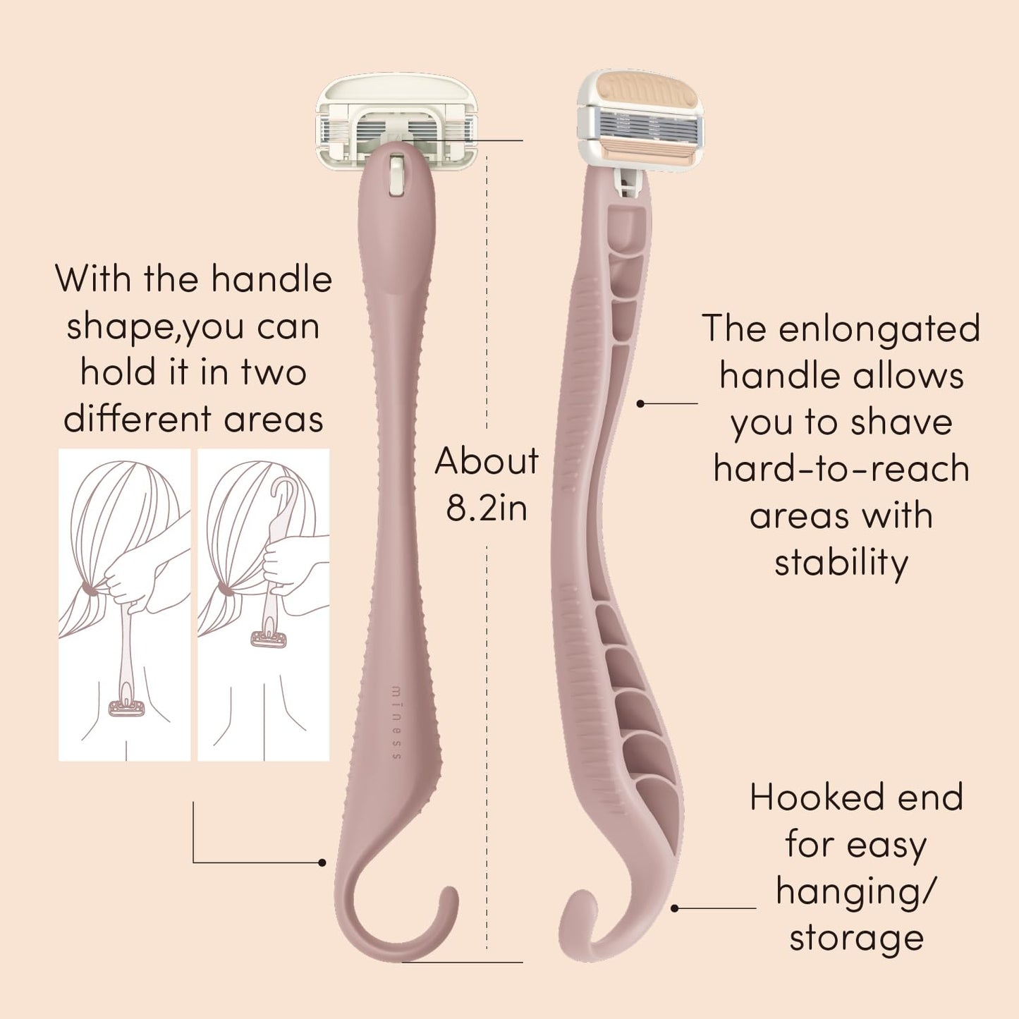 Kai Miness Extended Reach Body Razor, Gentle Beauty Groomer for Hair Removal, Ideal for Shaving in Hard-to-Reach Areas, Japanese Steel Removes Body Beauty and Personal Care Kai Beauty