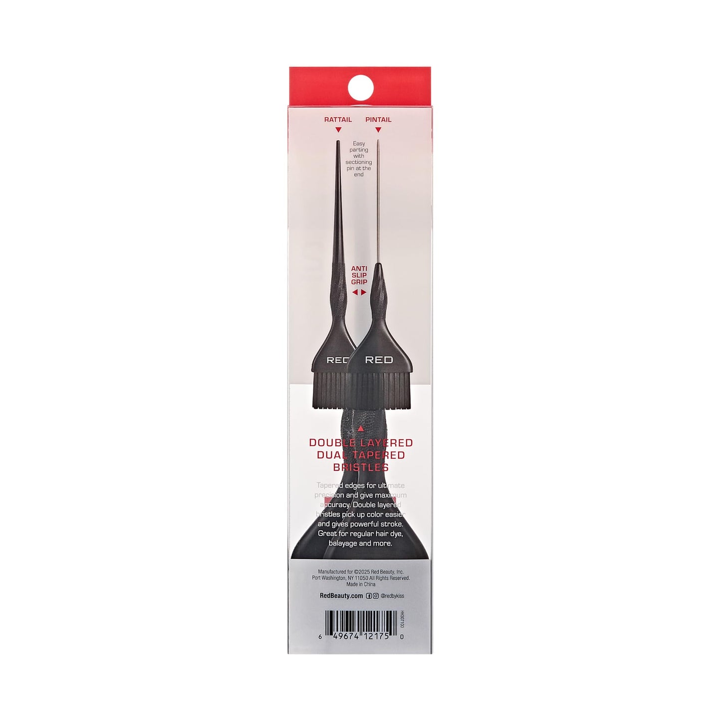 RED by Kiss Professional Dual Tapered Hair Dye Brush, Double Layered Bristles, Non-Slip Spiral Handle, Salon Precision Tool (Medium, 2PK) Beauty & Personal Care Red by Kiss