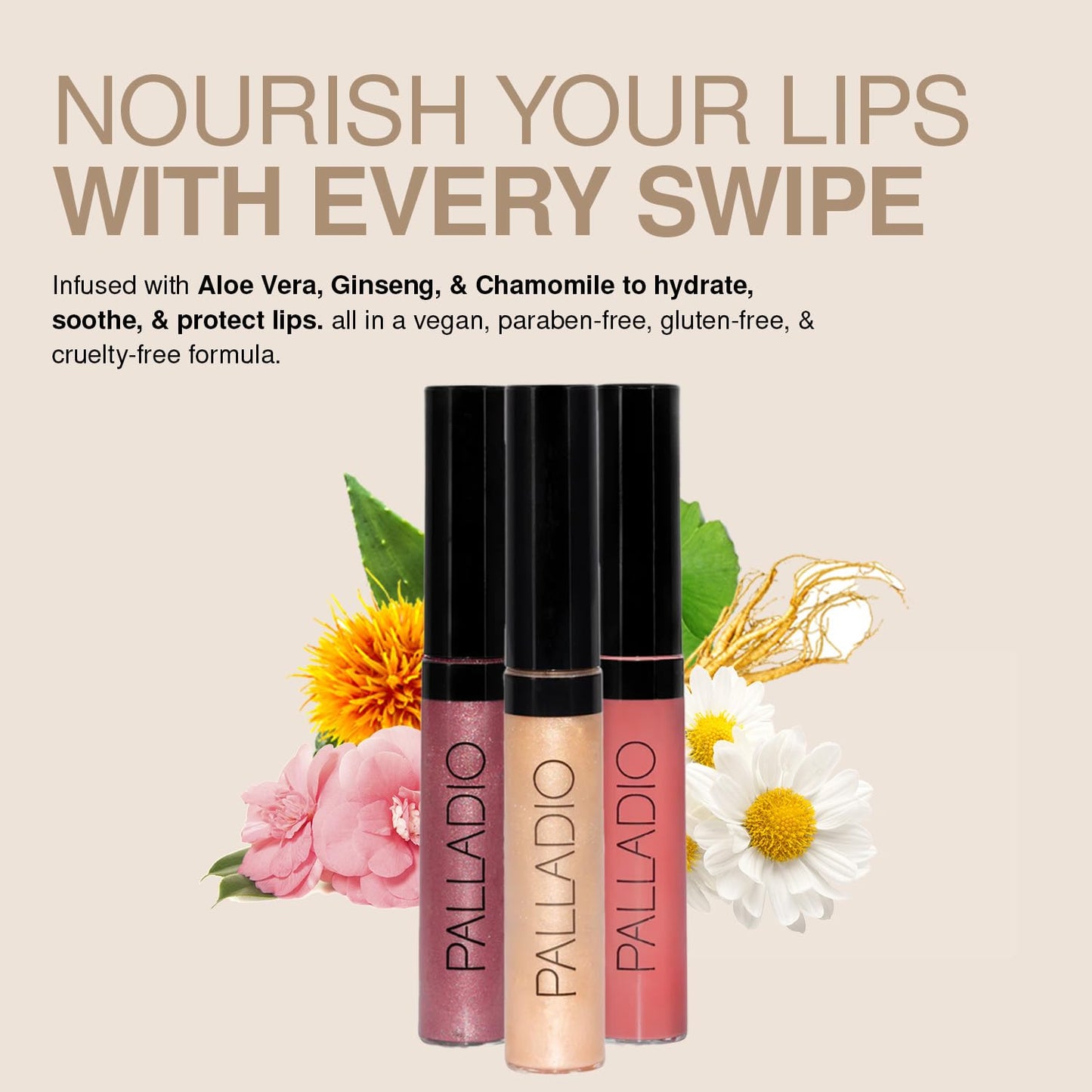 Palladio Lip Gloss, Champagne, Non-Sticky, Contains Vitamin E and Aloe, Offers Intense Color and Moisturization, Minimizes Lip Wrinkles, Softens Lips Beauty & Personal Care Palladio