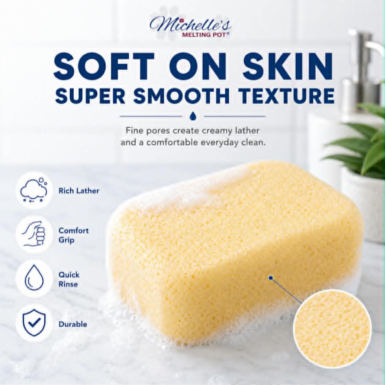 XL Smooth Yellow Foam Bath Sponge Shower Sponge Michelle's Melting Pot (3 Count) Beauty and Personal Care Michelle's Melting Pot