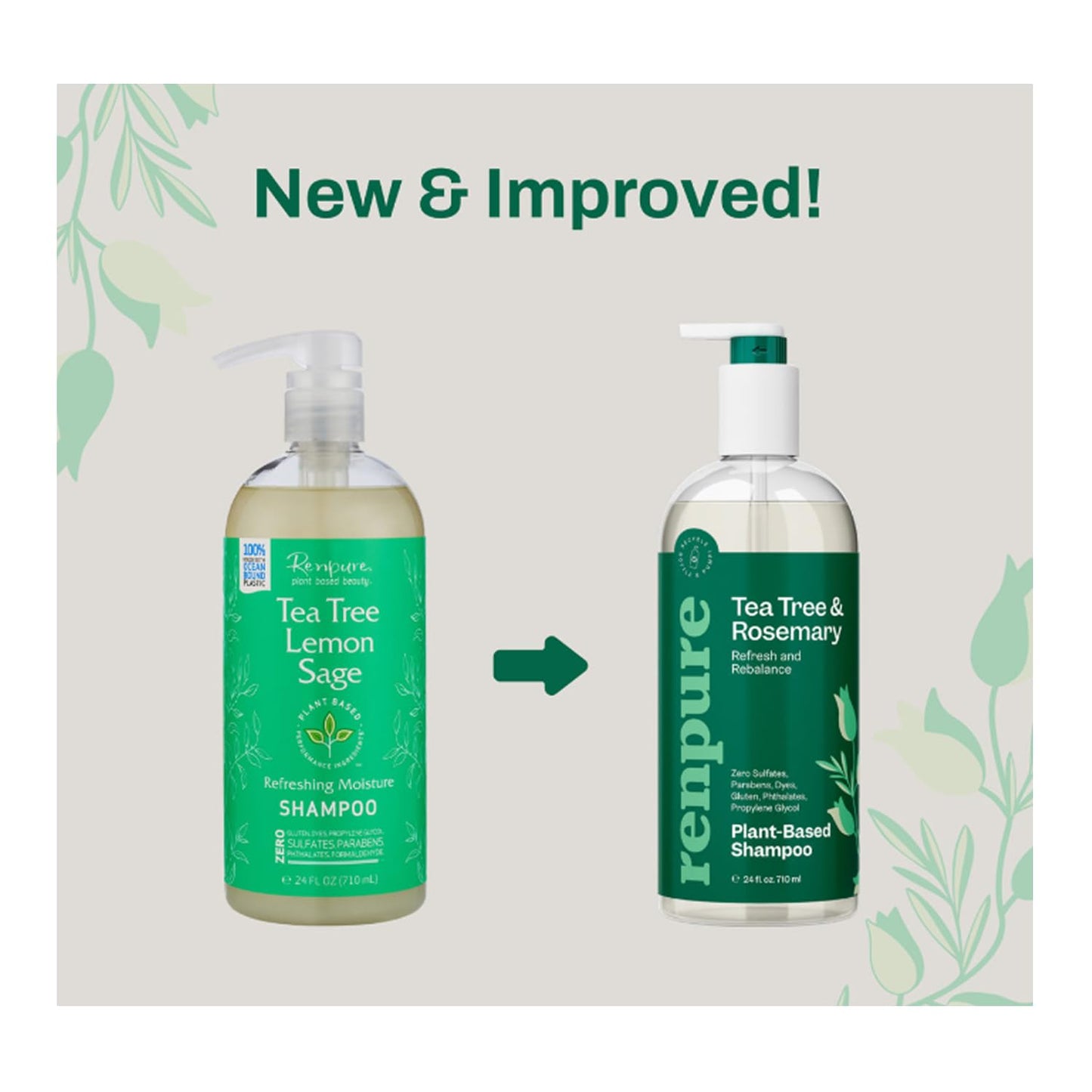 Renpure Plant Based Tea Tree and Rosemary Refresh and Rebalance Shampoo - Soothes Dry Scalp - Delivers Moisture and Shine - Rids Hair of Grime - Dye Beauty & Personal Care RENPURE