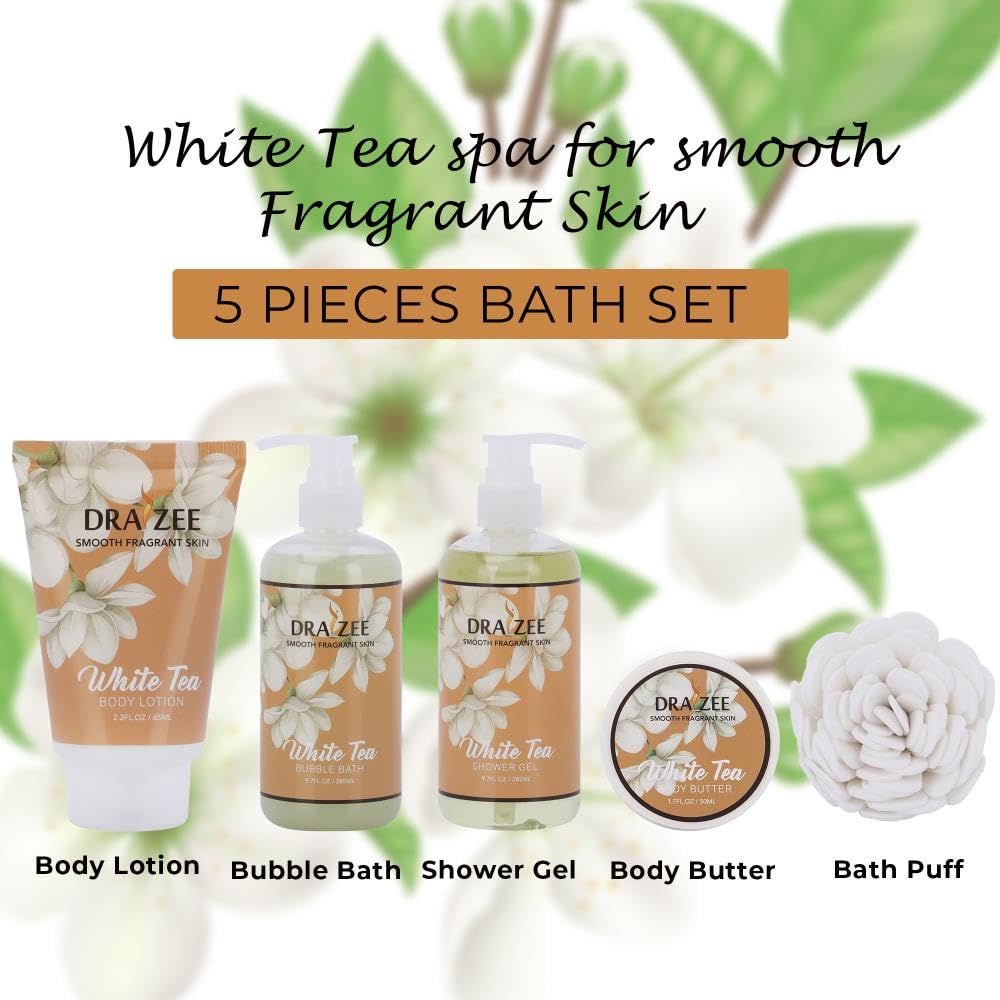 Draizee Heel Shoe Spa Gift Basket for Women, 6 Pc White Tea Scented Beauty and Personal Care Draizee