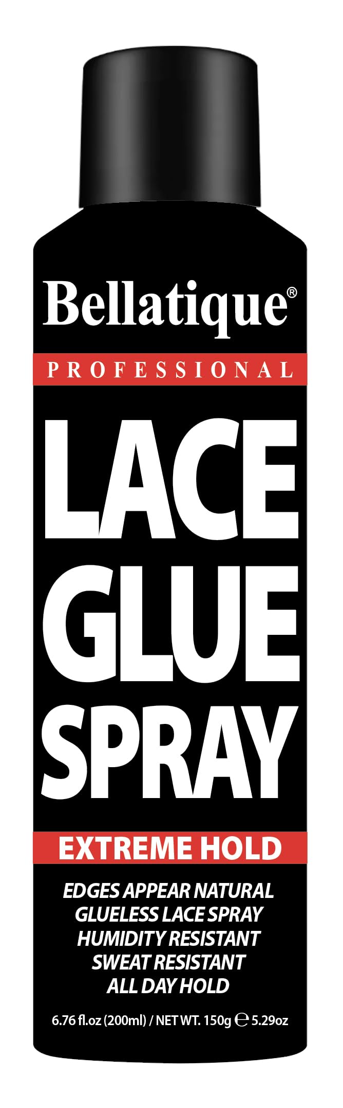 BELLATIQUE Lace Glue Spray (6.76 oz) - Extreme Hold. Edges Appear Natural, Humidity Resistant, Sweat Resistant, All Day Hold, Quick Drying, Flake