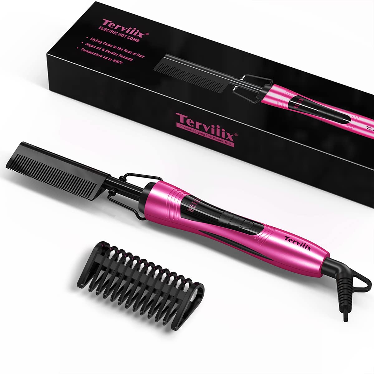 Hot Comb Electric by Terviiix, Pressing Combs for Natural Black Hair, Wigs & Beard, Anti-Scald Straightening Comb with Keratin & Argan Oil Infused Beauty & Personal Care Terviiix