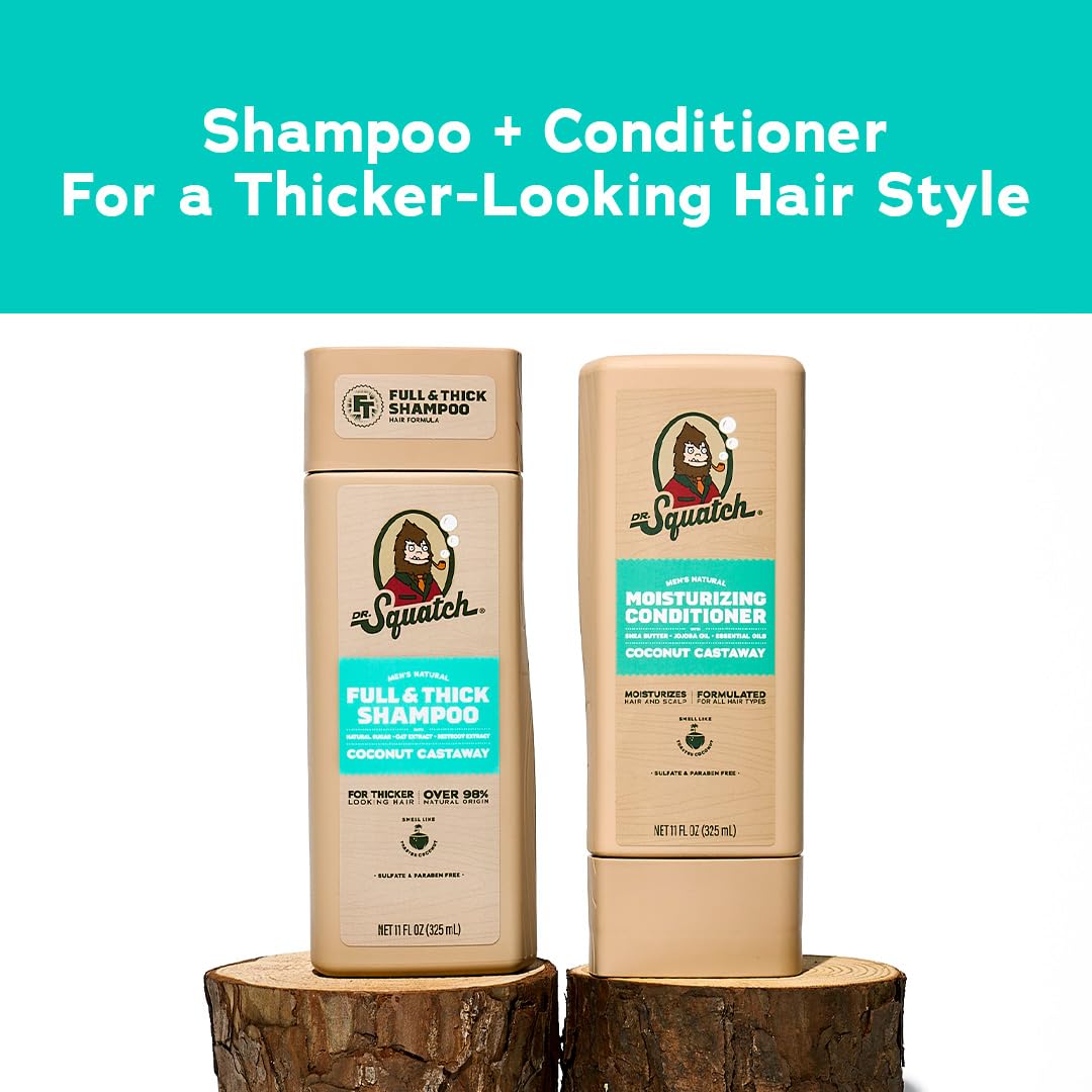 Dr. Squatch Full + Thick Men's Shampoo and Conditioner Set - For Fuller, Thicker-Looking Hair - Natural Shampoo and Conditioner for Men - Coconut Beauty & Personal Care Dr. Squatch