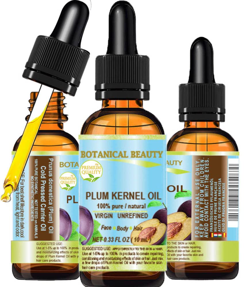 Botanical Beauty French PLUM KERNEL OIL 100% Pure Natural Virgin Unrefined Cold Pressed Carrier Oil 0.33 oz- 10 ml for Face, Skin, Hair, Lips, Nails. Beauty & Personal Care Botanical Beauty
