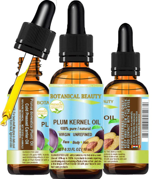 Botanical Beauty French PLUM KERNEL OIL 100% Pure Natural Virgin Unrefined Cold Pressed Carrier Oil 0.33 oz- 10 ml for Face, Skin, Hair, Lips, Nails. Beauty & Personal Care Botanical Beauty
