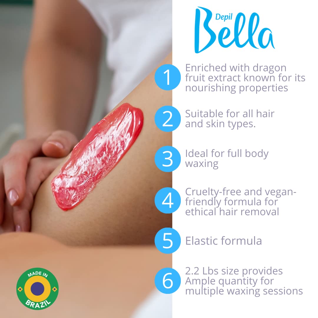 DEPIL BELLA Pink Hard Wax Beads 2.2 lbs for Hair Removal, High-Performance for Short and Resistant Hair, Vegan, Body and Face Wax Beads With Dragon Beauty and Personal Care DEPIL BELLA