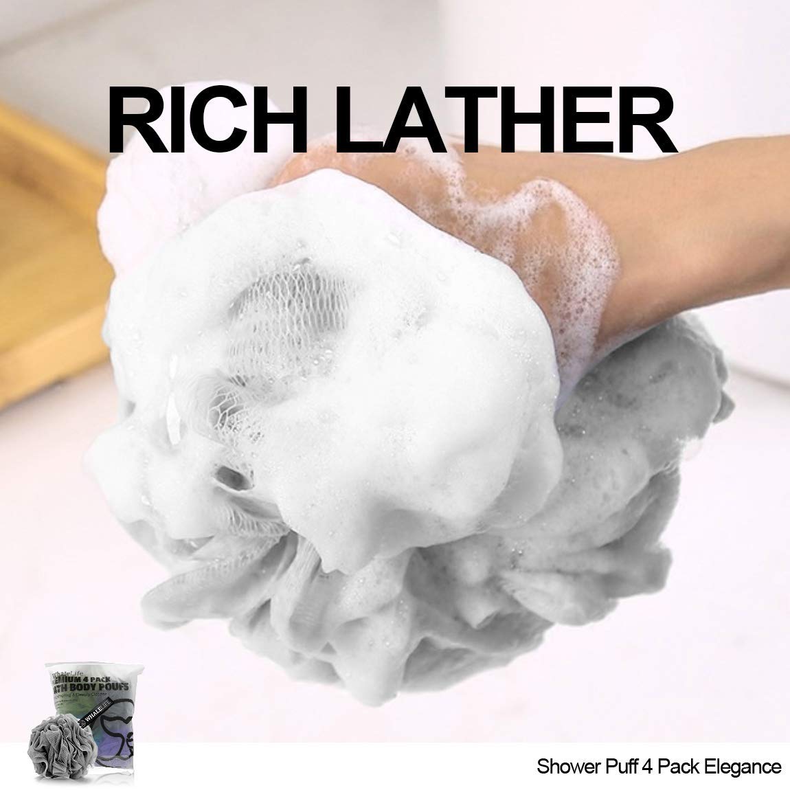 Loofah Sponge Bath Sponge for Women Men 4 Pack (Gray Blue Green Purple) Beauty & Personal Care WhaleLife