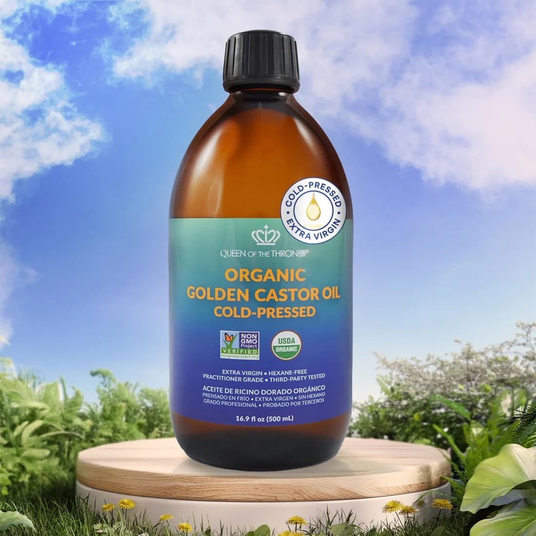 QUEEN OF THE THRONES Organic Golden Castor Oil | 100% Pure for Hair, Skin, Nails, Brows & Lashes | Hexane-Free | USDA Certified [16.9oz (500ml)] Beauty & Personal Care QUEEN OF THE THRONES