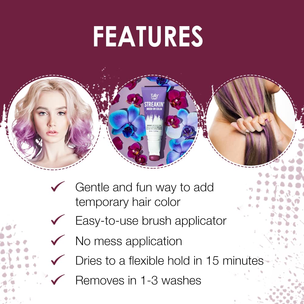 Punky Colour Streakin' Brush on Color Orchid, Temporary Hair Color Creme, Instant, DIY Hairstyle, Vibrant, Soft Hold, Men Women Kids, Easy-Squeeze Beauty & Personal Care Punky
