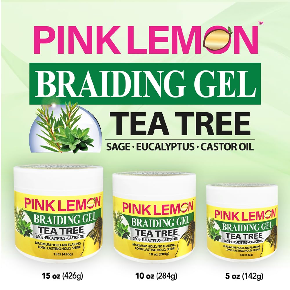PINK LEMON Braiding Gel - Tea Tree - Maximum Hold, No Flaking, Long Lasting Hold, High Shine. For Micro, Inter, Dread, Faux, Loc, Twist, Braid, Edge Beauty & Personal Care PINK LEMON