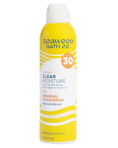 Seaweed Bath Co. Clear Moisture Mineral SPF 30 Broad Spectrum Sunscreen Spray, 6 Ounce, Sustainably Harvested Seaweed, Algae, Coconut Beauty & Personal Care The Seaweed Bath Co.