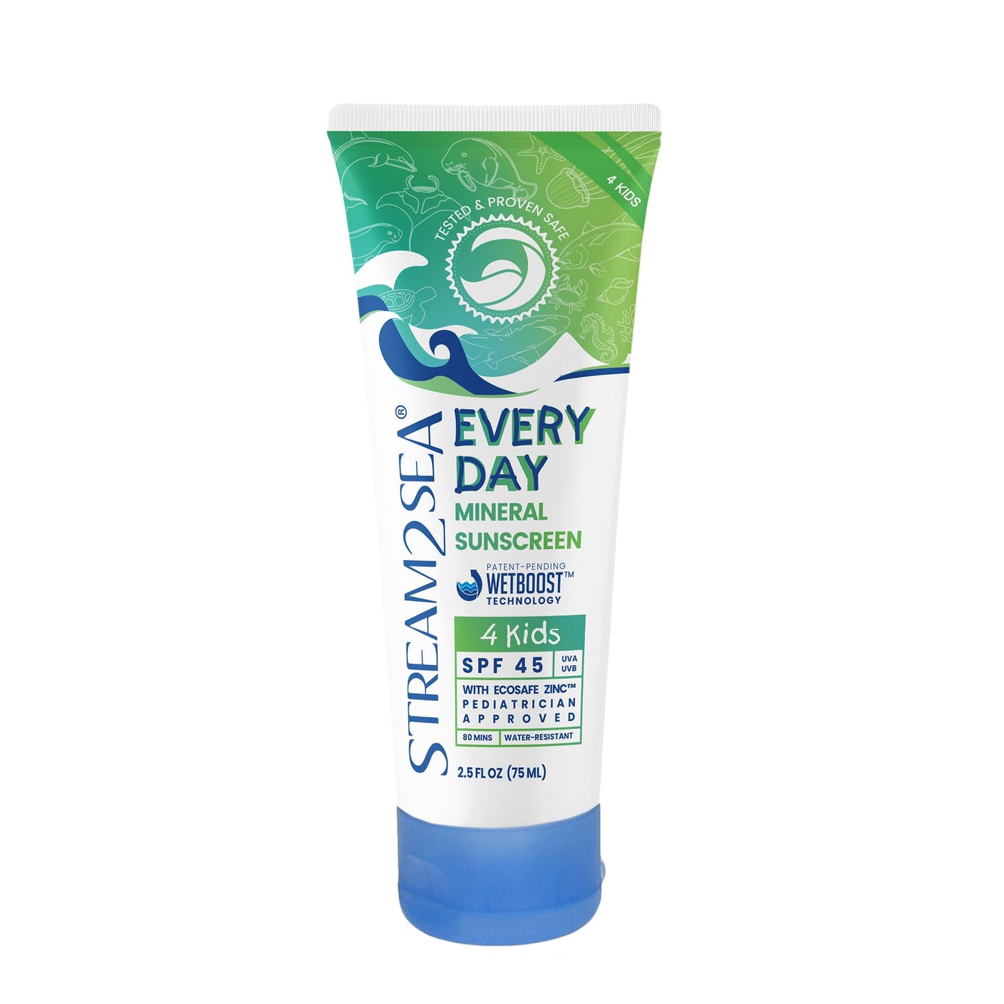 SPF 45 Every Day Kids Mineral Sunscreen | 2.5 Fl Oz Biodegradable, Paraben Free & Reef Safe Sunscreen for Face & Body for Kids | Non-Greasy Beauty & Personal Care STREAM 2 SEA