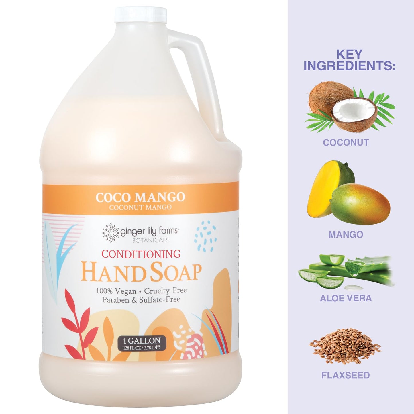 Ginger Lily Farms Botanicals All-Purpose Liquid Hand Soap Refill, Coco Mango, 100% Vegan & Cruelty-Free, Coconut Mango Scent, 1 Gallon (128 fl oz) Beauty & Personal Care Ginger Lily Farms