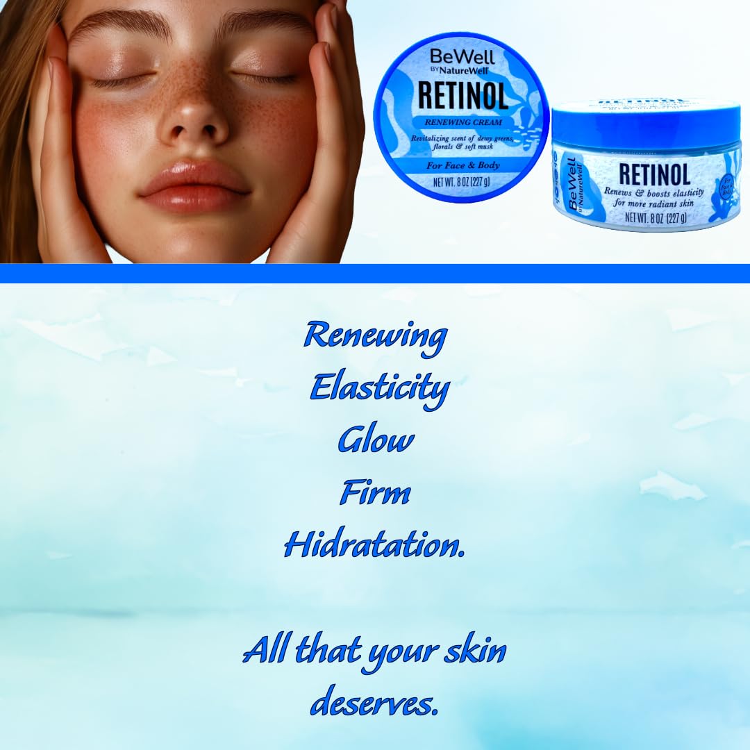 Retinol Renewing Cream for Face & Body 8oz - Advanced Anti-Aging Formula to Hydrate, Firm & Restore Skin Elasticity. Beauty & Personal Care NATURE WELL