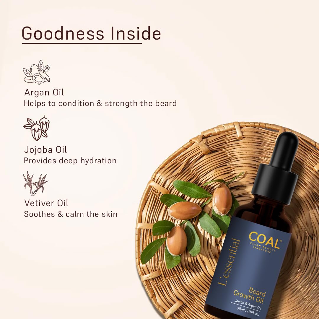 COAL CLEAN BEAUTY Beard Growth Oil Coconut, Jojoba, Argan, Vetiver & Sesame Oils Strengthens, Darkens, Softens & Moisturizes Beard Growth Men All Beauty and Personal Care COAL CLEAN BEAUTY
