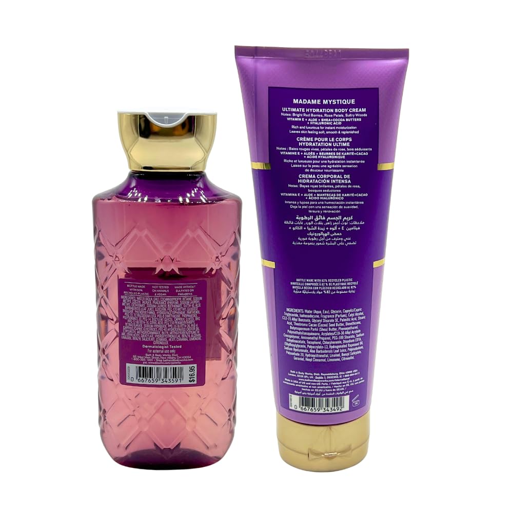 Bath & Body Works MADAME MYSTIQUE Ultimate Hydration Body Cream & Body Wash 2-piece Gift Set with a Red Bow for Holidays - Full Size Beauty and Personal Care Bath & Body Works