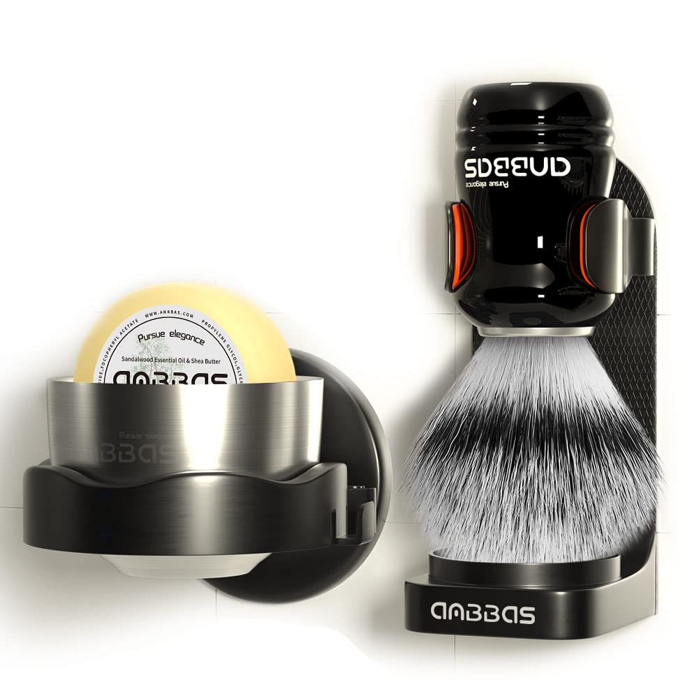 5IN1 Anbbas Shaving Brush Set,Synthetic Badger Brush and Stainless Steel Soap Bowl,ABS Wall Mounted Shaving Holders for Brush and Bowl,3.5OZ Shaving Beauty and Personal Care Anbbas