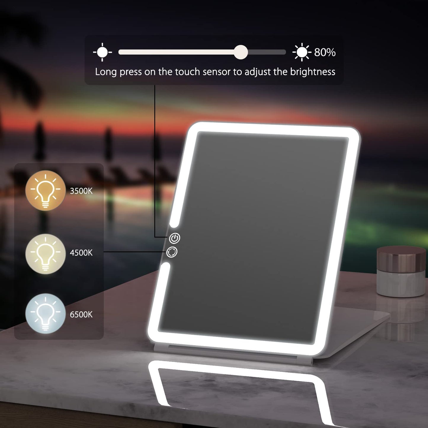 WEILY Portable Travel Mirror Makeup Mirror with 72 LED Lights, Touch Screen Three Colors Dimmable,Ultra Thin, 2000 mAh USB Rechargeable Foldable Beauty & Personal Care WEILY