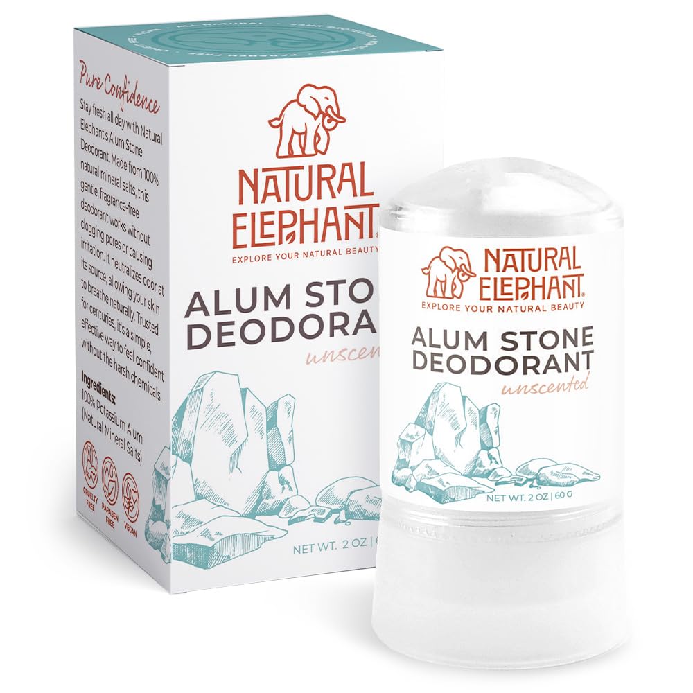 Natural Elephant Alum Stone Deodorant Stick 60g (2 oz) Natural Unscented Aluminum Free Salt Stone for Men and Women Beauty and Personal Care Natural Elephant