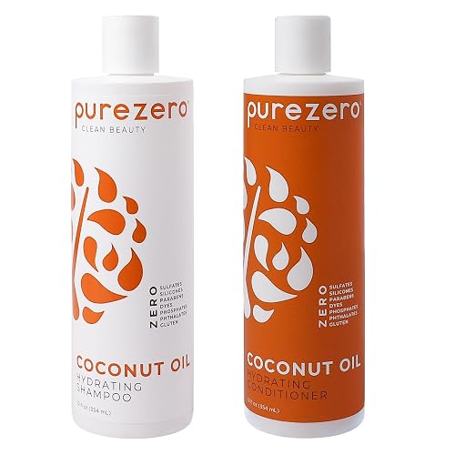 PureZero Coconut Oil Hydrating Silicone Free Shampoo & Conditioner Set - Vegan Formula for Dry or Color-Treated Hair - Deep Moisture, Sulfate-Free Beauty & Personal Care Purezero