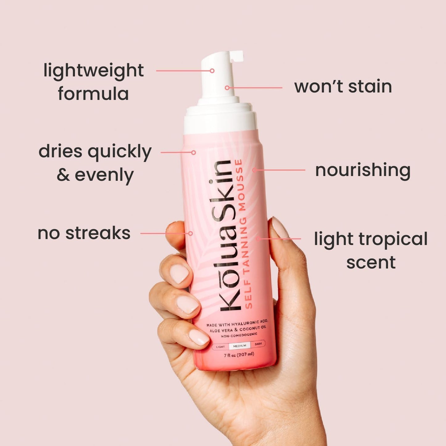 KoluaSkin by Koluawax Self Tanner Mousse, Medium - Natural-Looking Sunless Body Fake Tan - Dries Quickly w/No Streaks, Hydrates Skin - Light Tropical Beauty & Personal Care KoluaWax