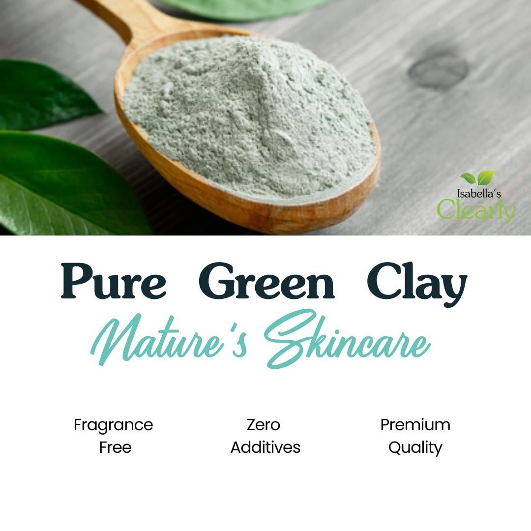 Clearly CLAY, Deep Pore Cleansing, Skin Softening Facial Mask | 100% Pure French Green Clay Powder for Acne, Blackheads, Dry Skin, Oily Skin | Non Beauty & Personal Care Isabella's Clearly