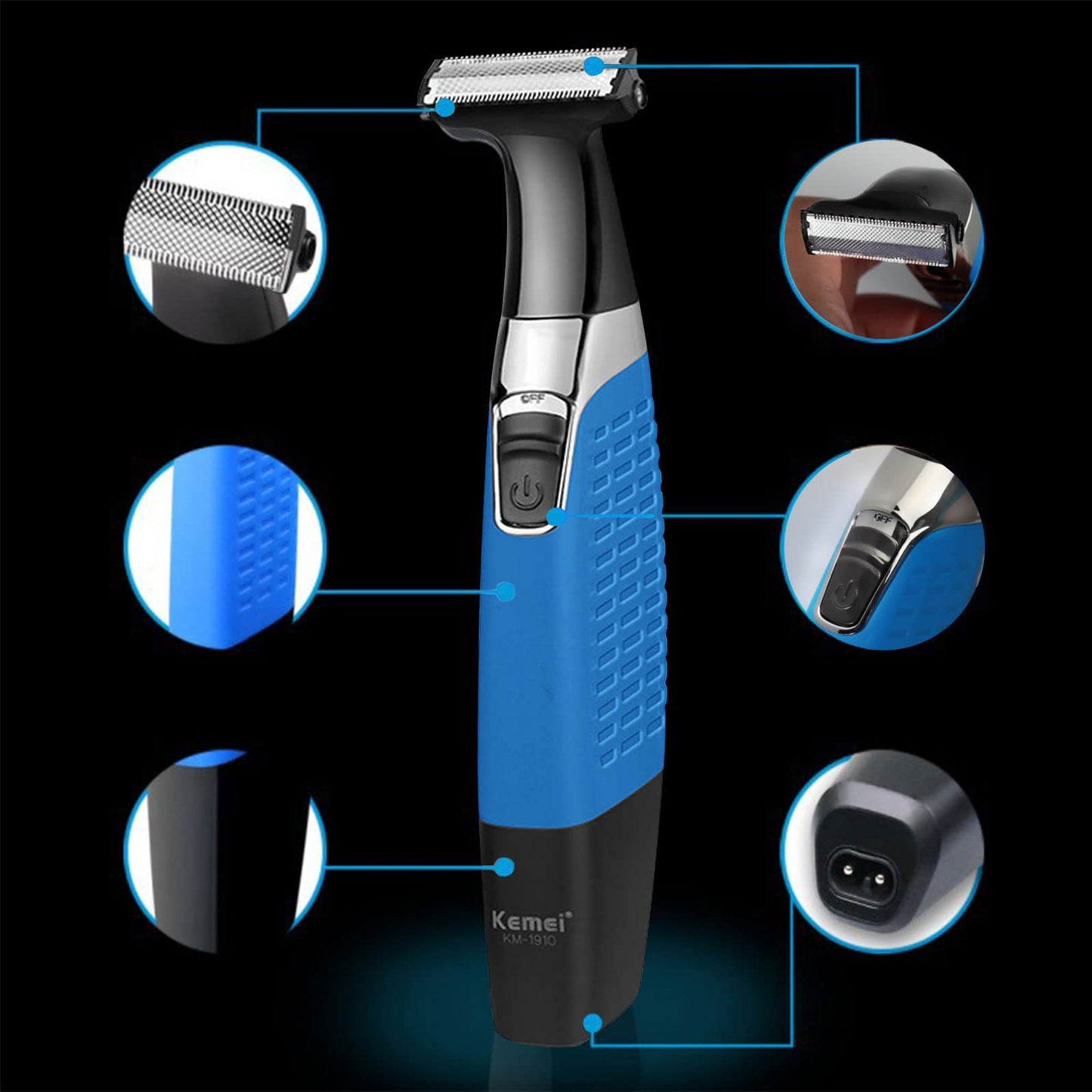 KEMEI Electric Razor, Beard Trimmer Men, Waterproof Beard Grooming,Cordless USB Rechargeable Body Groomer and Hair Remover for Eyebrow, Beard Facial Beauty and Personal Care KEMEI