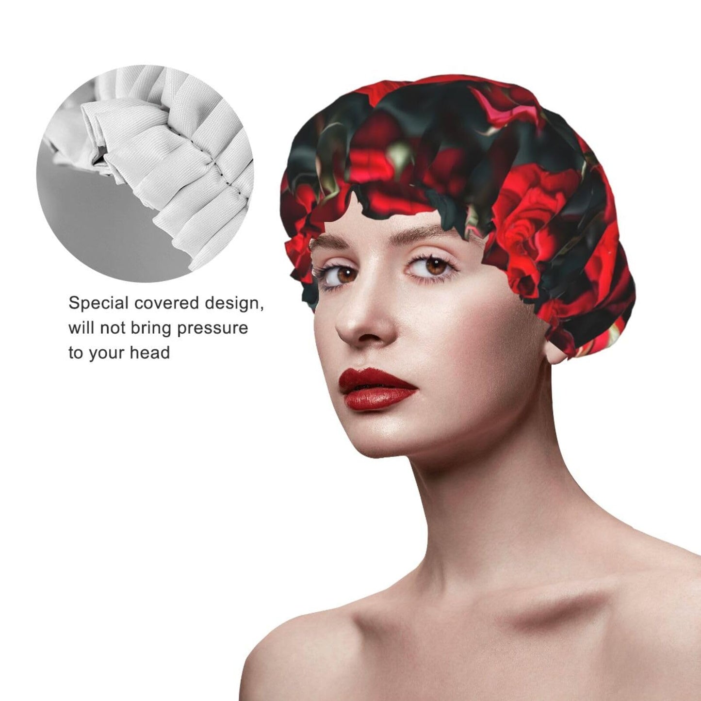 Many Red Rose Reusable Shower Cap For Women,Double Splashproof Shower Cap,Large Size For All Hair Lengths Beauty and Personal Care FRESQA