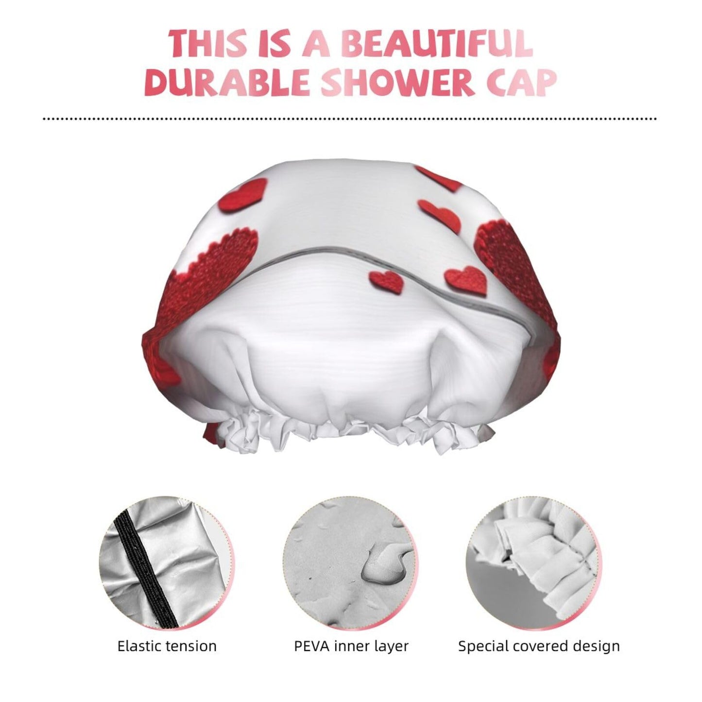 Handmade Hearts Shower Cap for Women Men Large Reusable Shower Bonnet Double-Layer Waterproof Bath Caps Elastic Band Hair Hat for All Hairstyles Beauty and Personal Care BWLHJKE