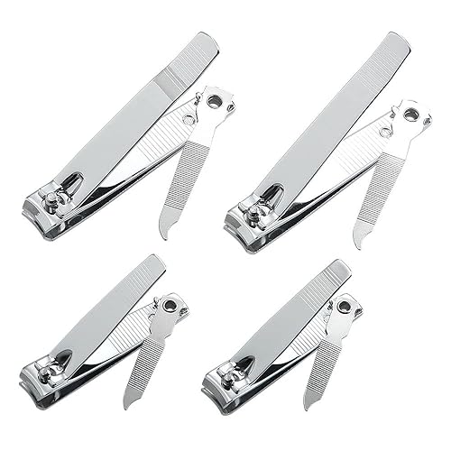 4 Pcs Professional Stainless Steel Toenail Clipper and Fingernails by QLL - Swing Out Nail Cleaner/File - Sharpest Stainless Steel Clipper - Wide Easy Beauty & Personal Care QLL