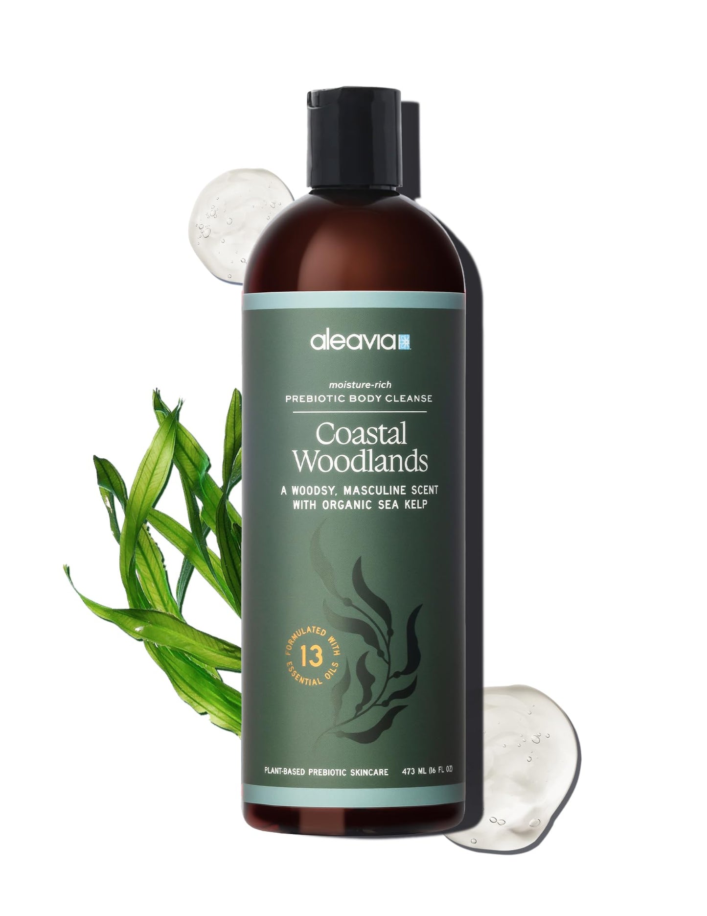 Aleavia Coastal Woodlands Mens Body Cleanse - Organic & All-Natural Prebiotic Body Wash for Men, Woodsy Notes Scented with 13 Essential Oils Beauty & Personal Care Aleavia