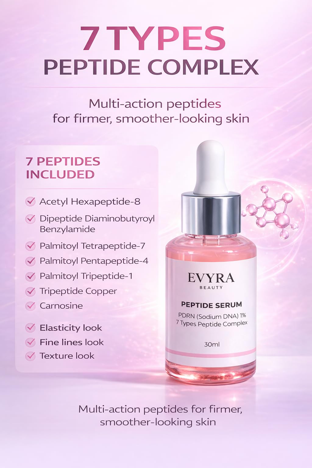 Evyra Beauty PDRN Renewal Serum - Advanced 7 Peptide Complex with PDRN (Sodium DNA) 1%, Collagen & Ceramide NP, Hydrating & Firming Pink Glow - 30ml Beauty & Personal Care Evyra Beauty