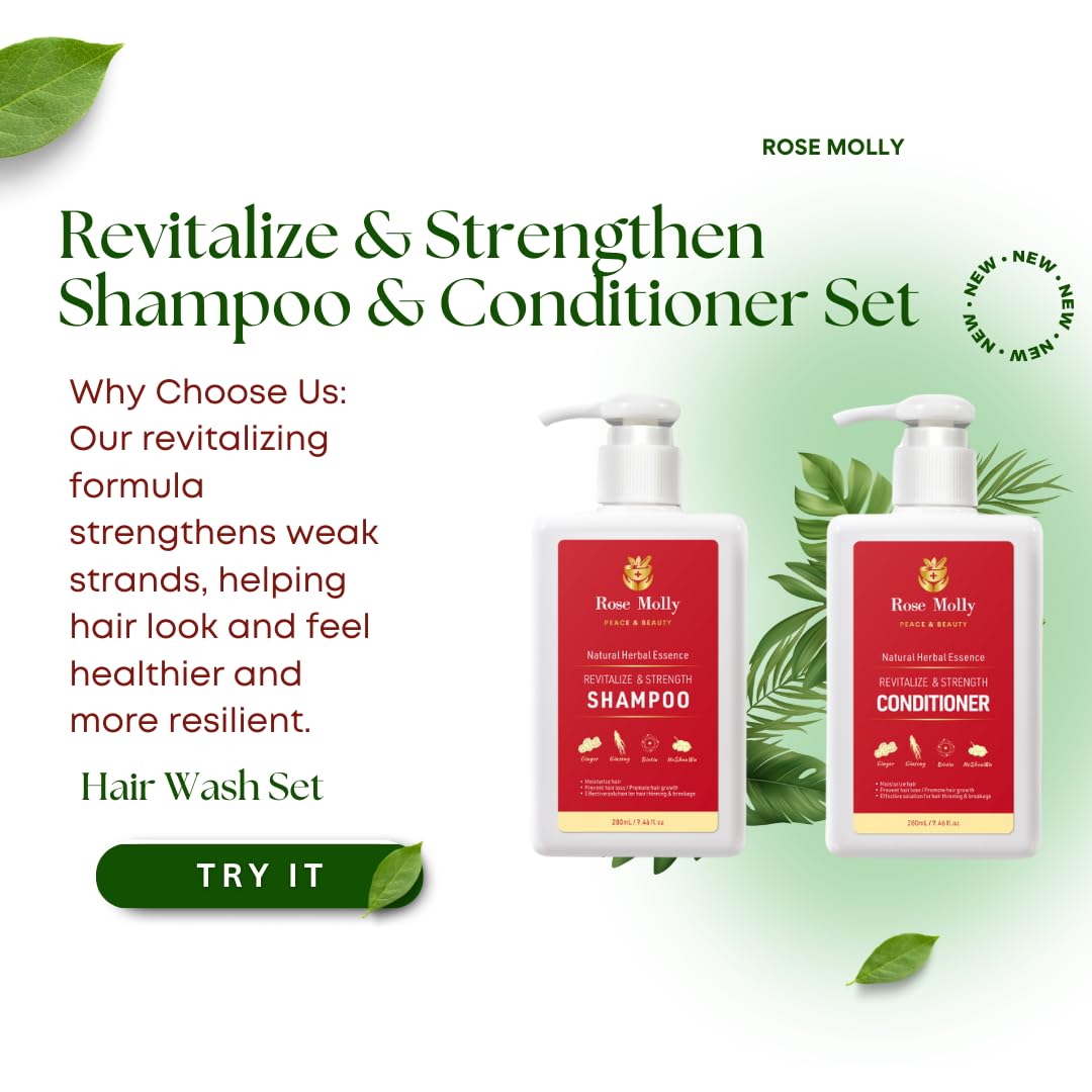 Rose Molly Natural Herbal Essence Revitalize & Strength Shampoo and Conditioner Set, 17.63 fl oz Beauty & Personal Care Rose Molly