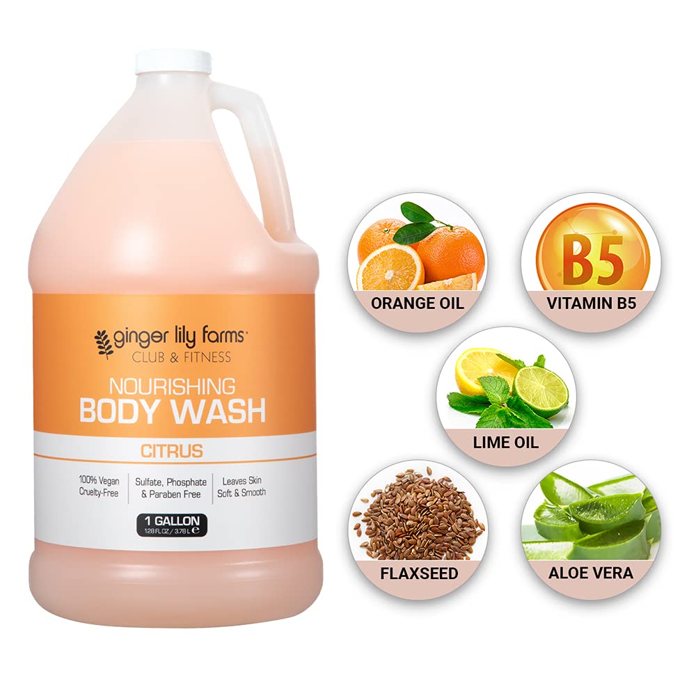 Ginger Lily Farms Club & Fitness Nourishing Body Wash, 100% Vegan & Cruelty-Free, Bath & Shower Gel for Men and Women, Citrus Scent, 1 Gallon (128 fl Beauty & Personal Care Ginger Lily Farms