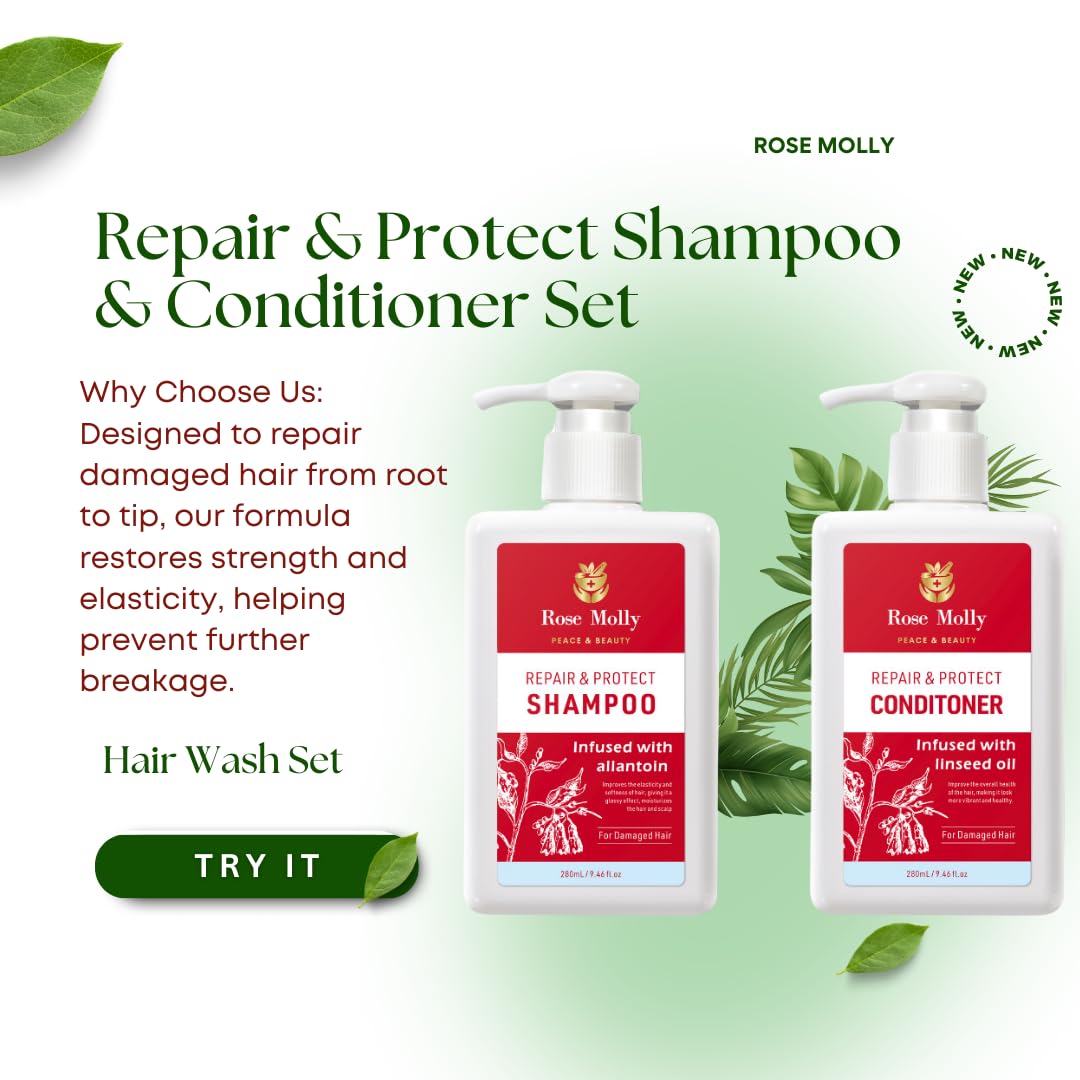 Rose Molly Repair & Protect Shampoo and Conditioner Set for Damaged Hair, 17.64 fl oz Beauty & Personal Care Rose Molly