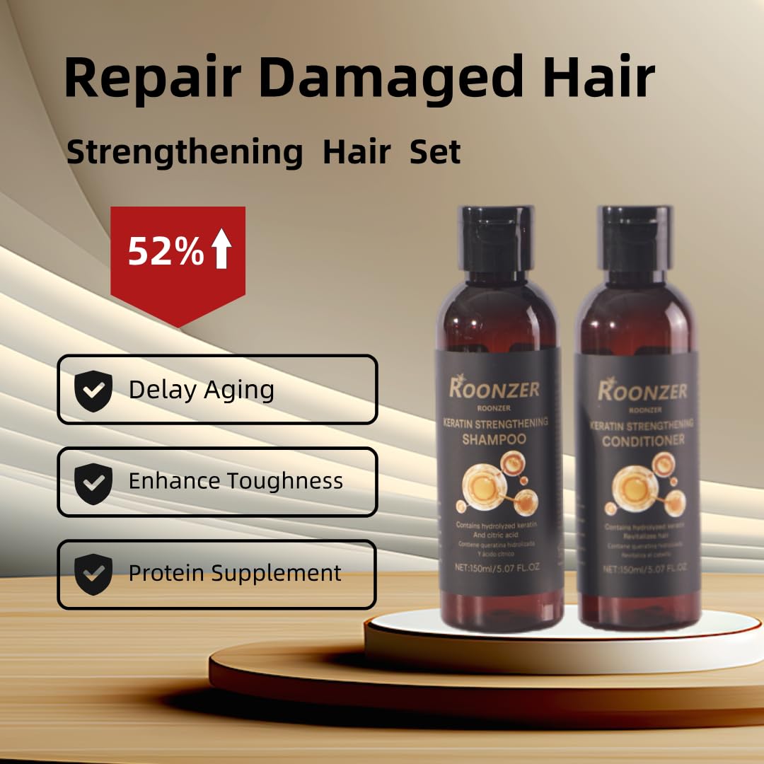 ROONZER Keratin Shampoo & Conditioner Set for All Hair Types | Deep Cleanse + Intense Hydration | Strengthening & Anti-Frizz Formula | Reduces Beauty & Personal Care ROONZER