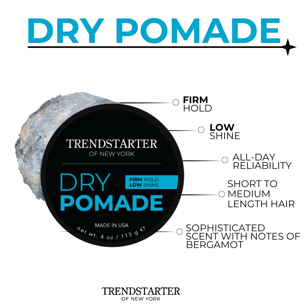TRENDSTARTER - DRY POMADE (4oz) - Firm Hold - Low Shine - Water-Based Gel Type Pomade - All-Day Hold Premium Hair Styling Products Beauty & Personal Care TRENDSTARTER