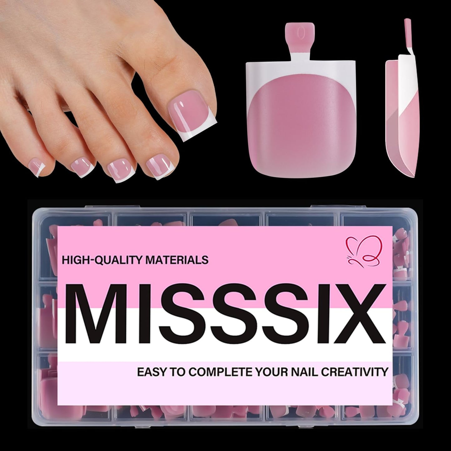 Misssix French Tip Press on Toe Nails, French Square Toe Nail Tips, Soft Gel False Toenail, Acrylic Soak off Fake Toe Nails for Women Nail Art DIY 15 Beauty and Personal Care Misssix